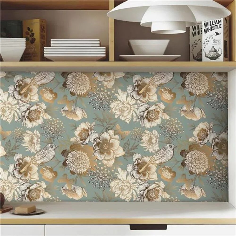 LACHEERY Blue and Gold Vintage Floral Wallpaper Peel and Stick Vintage Flower